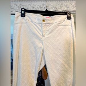 Lilly Pulitzer White Kelly Textured Ankle Length Skinny Pant Sz 10 EUC